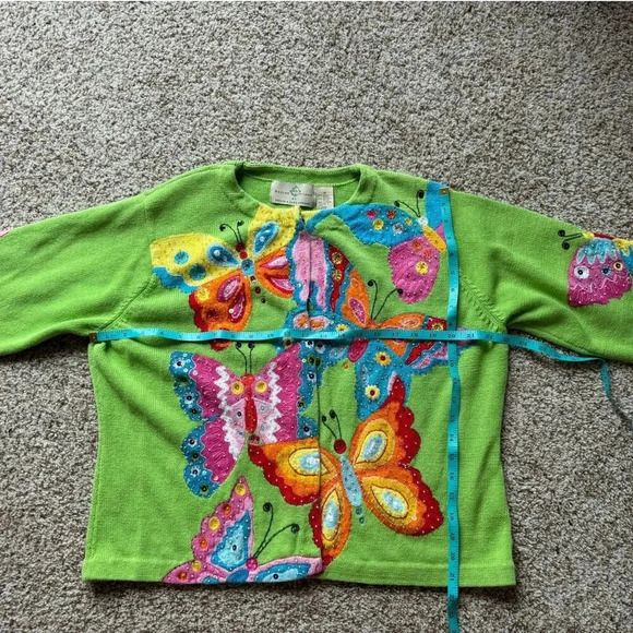 DESIGN OPTIONS women's BUTERFLY Cardigan sweater, Size XL - Picture 3 of 11